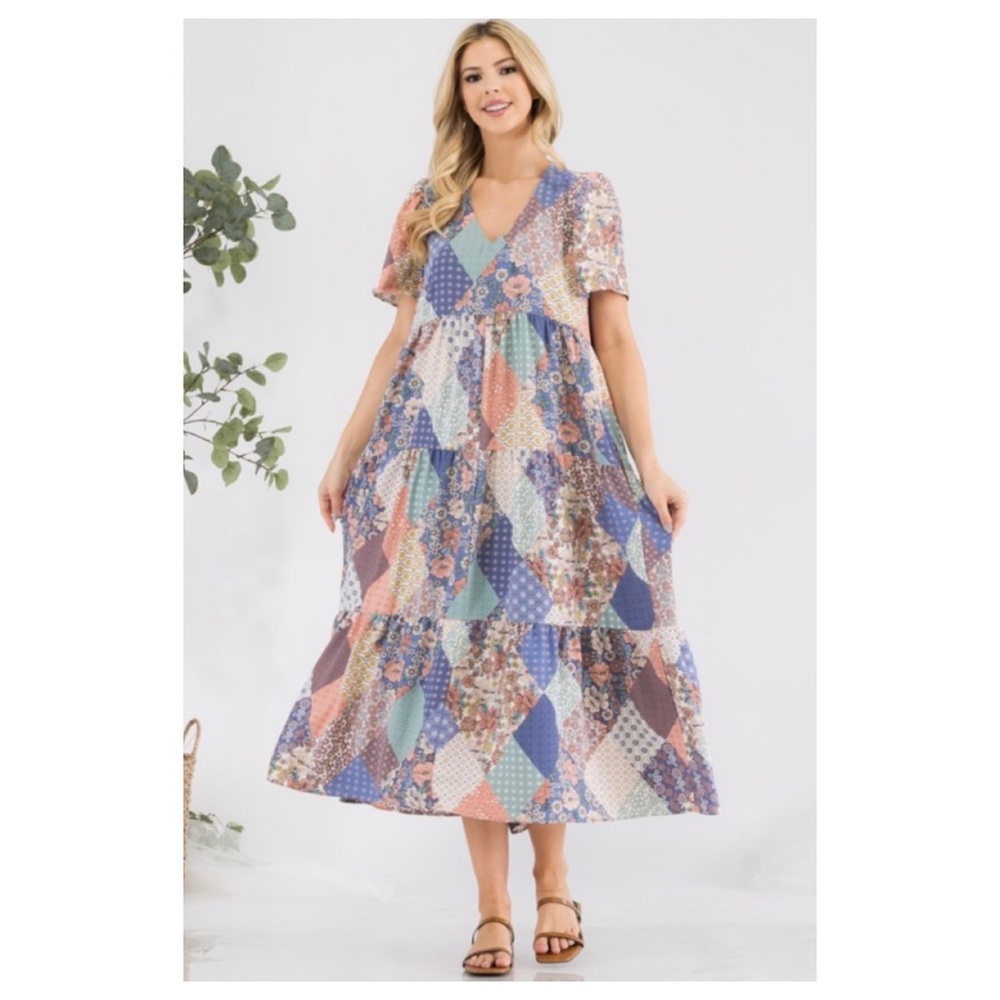 🆑Cute patchwork V neck dress - Picture 5 of 10